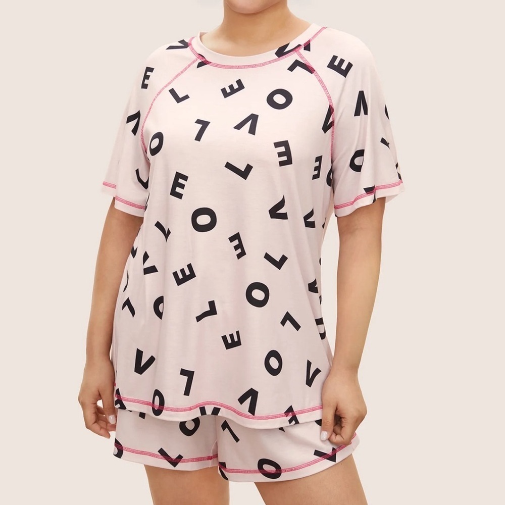 BloomChic Letter Print Contrast Trim Raglan Sleeve Pajamas XL - us size 14